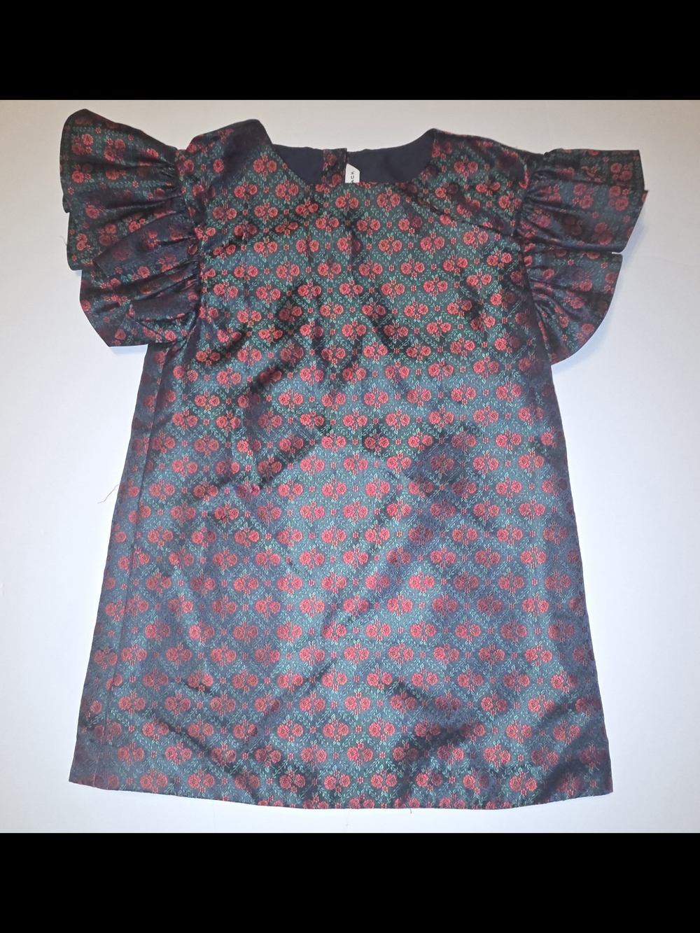 Janie and Jack Navy Dress with Red Floral Print and Ruffle Sleeves